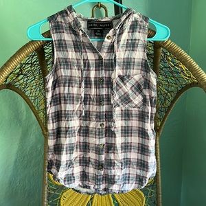 Hooded Plaid Button-Down